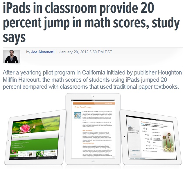 iPads in classroom provide 20 percent jump in math scores