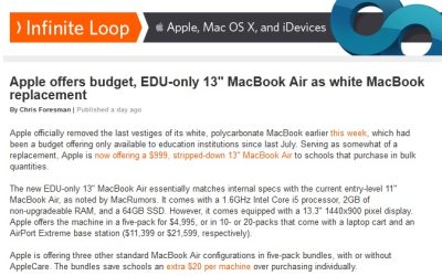 Apple offers budget, EDU-only 13″ MacBook Air as White MacBook Replacement