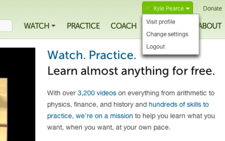Khan Academy | Hover Over your Name and Select Visit Profile