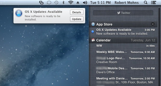 Apple Mac OS X Mountain Lion Upgrade Notification Centre