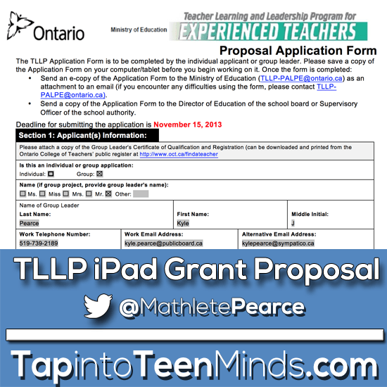 iPad Educational Technology Classroom TLLP Proposal Application