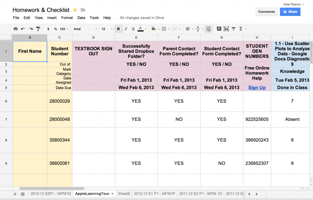 Google Drive Spreadsheet Published to Web For Assessment Data