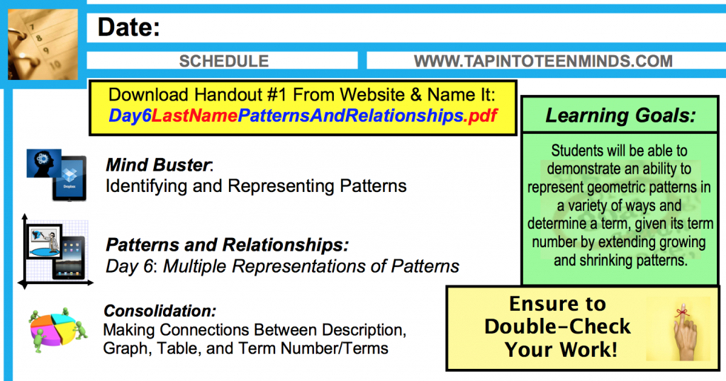 Grade 6 Mathematics - Patterning and Relationships - Handout Resources