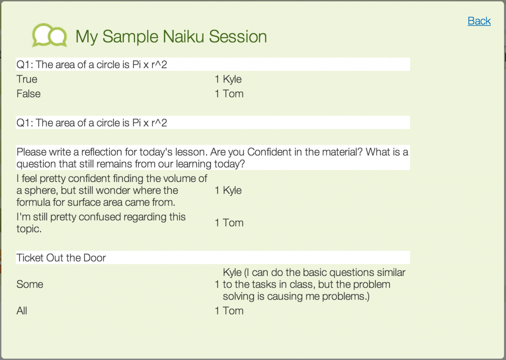 Past Sessions in Naiku Quick Question