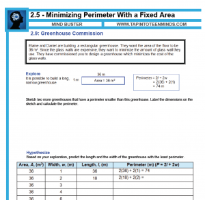 2.5 – Minimizing Perimeter With a Fixed Area | Math Task Template