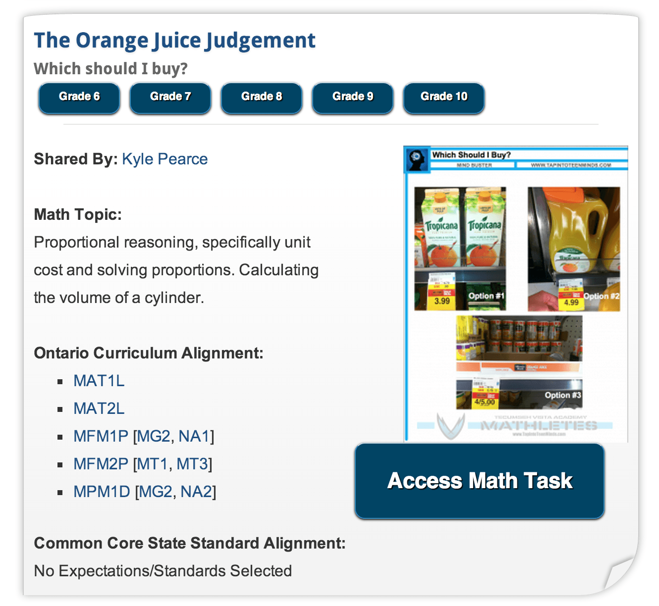 Search for Real World Math Tasks | CCSS, Ontario Curriculum, Author