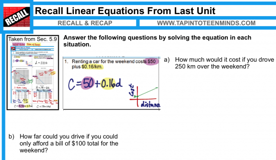 Recalling Linear Relationship From Last Unit