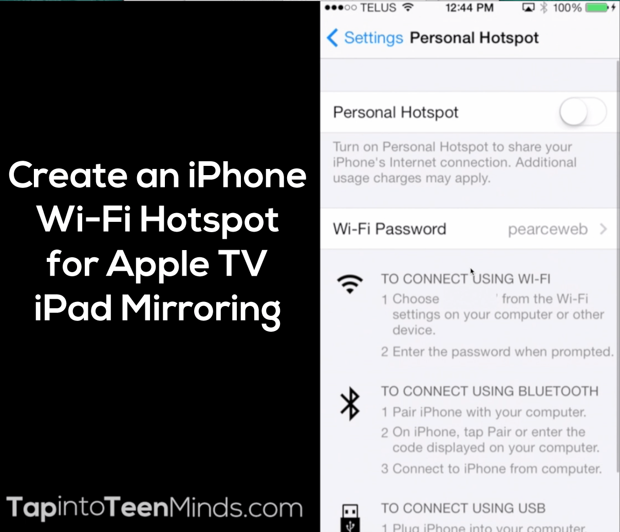 Seamless Apple TV iPad Mirroring 2 of 3: Create an iPhone WiFi Hotspot