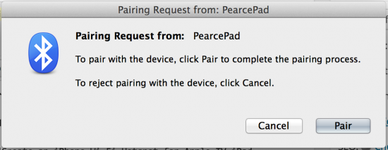 MacBook Receives Bluetooth Pairing Request From iPad