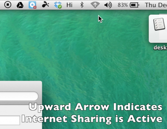 Upward Arrow Indicates Your MacBook Internet Sharing Hotspot Network is Active