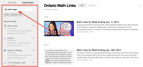 Feedly - Add URLs or Find New Content by Search Terms