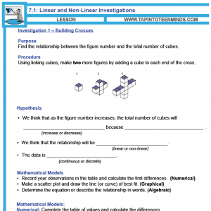 7.1 – Linear and Non-Linear Investigations | Math Task Template