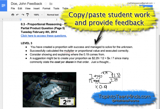 Google Drive Descriptive Feedback - Copy/Paste Student Work