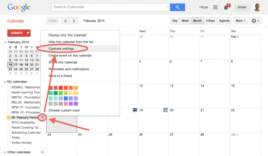 Access the Calendar Settings of the Google Calendar You'd Like Public