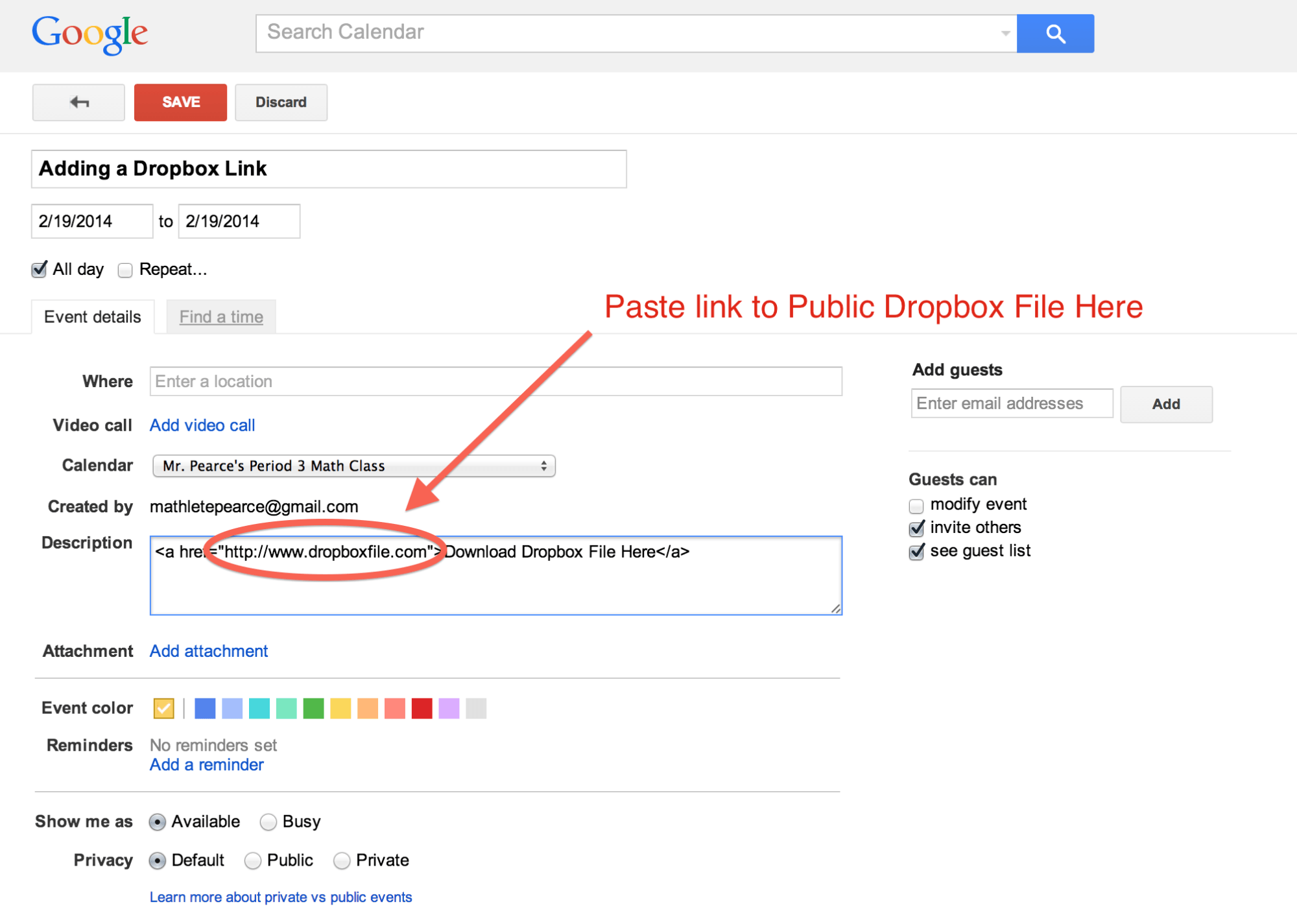 ...anchor tag. embed links in Google Calendar. to embed the Dropbox Public ...
