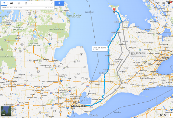Drive from Windsor Ontario to Miller Lake Ontario