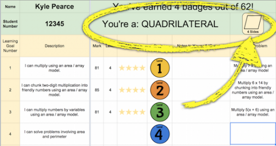 Student Skill Evidence Sheet With Badges and Polygonal Title Hierarchy