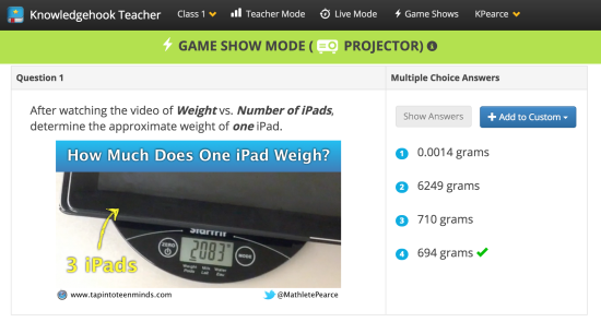 Tech Weigh In 3 Act Math Task - Knowledgehook Gameshow Question