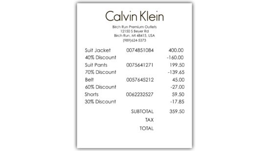 Calvins Clearance - Act 3 - Receipts 1