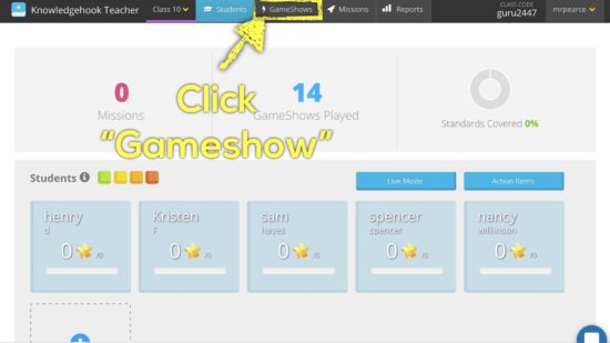  Knowledgehook EQAO Benchmark Tool - Login and Click Gameshow Tab