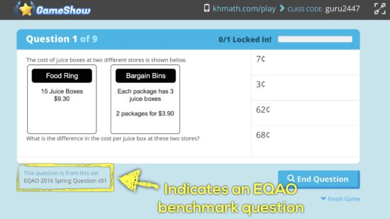Knowledgehook EQAO Benchmark Tool - Benchmark Questions Have This Information