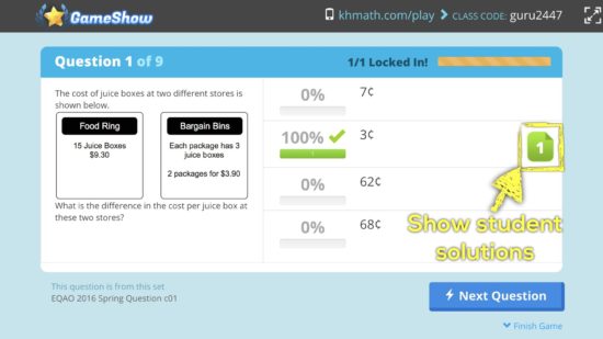 Knowledgehook EQAO Benchmark Tool - Share Student Solutions On Screen