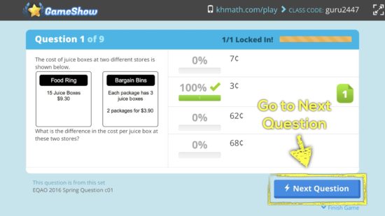 Knowledgehook EQAO Benchmark Tool - Go to Next Question to See Benchmark Information