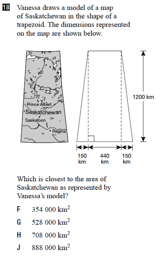 EQAO Winter 2007 Applied Assessment of Mathematics - Area of Saskatchewan