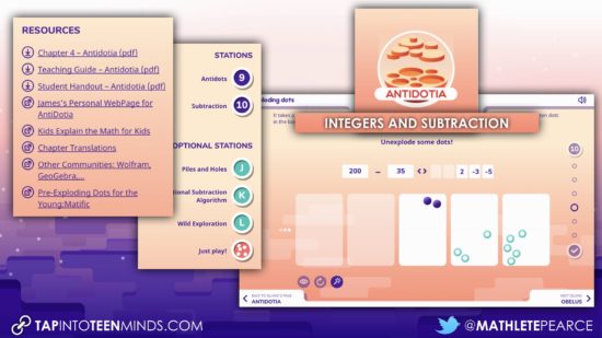 Global Math Week - Exploding Dots Island Summary - Island 5 Antidotia - Integers and Subtraction