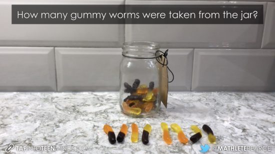 Gummy Worms 3 Act Math - Part-Part-Whole Model 07 - Sequel How many gummy worms were taken from the jar