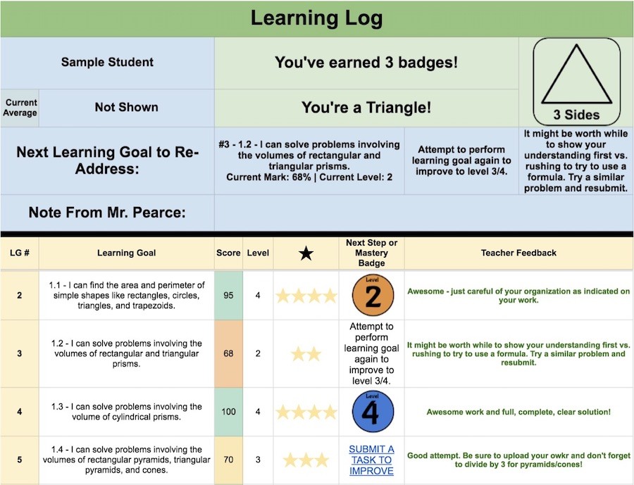 Spiralling Math Class Learning Log For Standards Based Grading Tap